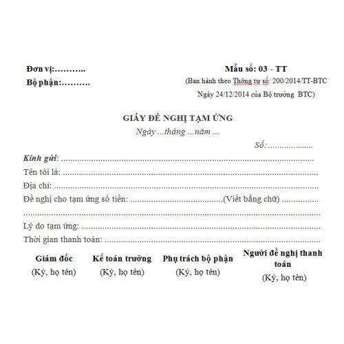 Phiếu đề nghị tạm ứng